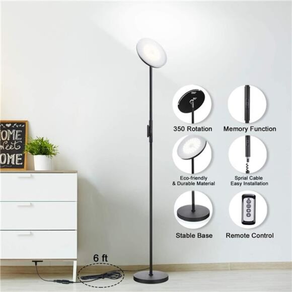 JOOFO Floor Lamp,30W/2400LM Sky LED Modern Torchiere 3 Color Temperatures Super - Picture 4 of 6